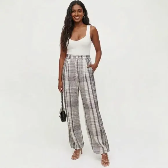 Reformation Vesta Linen Plaid Pant Chelsea Size 4 - Picture 1 of 8